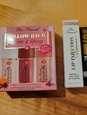 Too Faced Pillow Balm Lip Set & Lip Injection Extreme Plumping Gloss NIB